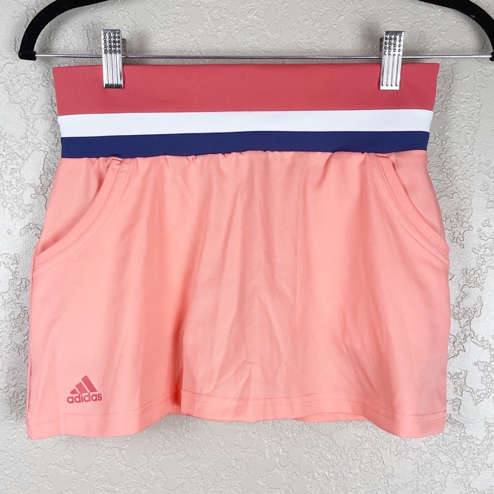 Adidas coral striped athletic skort